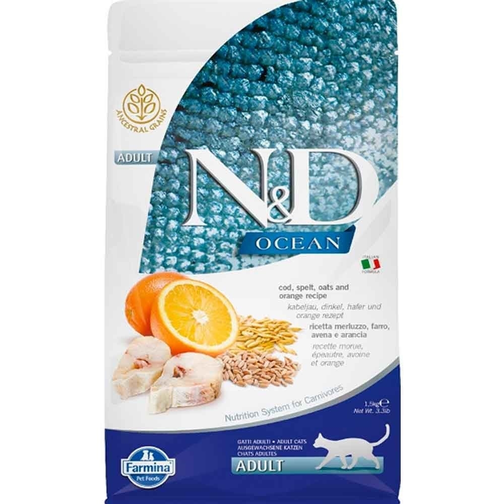 N&D ND Ocean Kedi Maması Morina Balıklı ve Portakallı Düşük Tahıllı 1,5 Kg