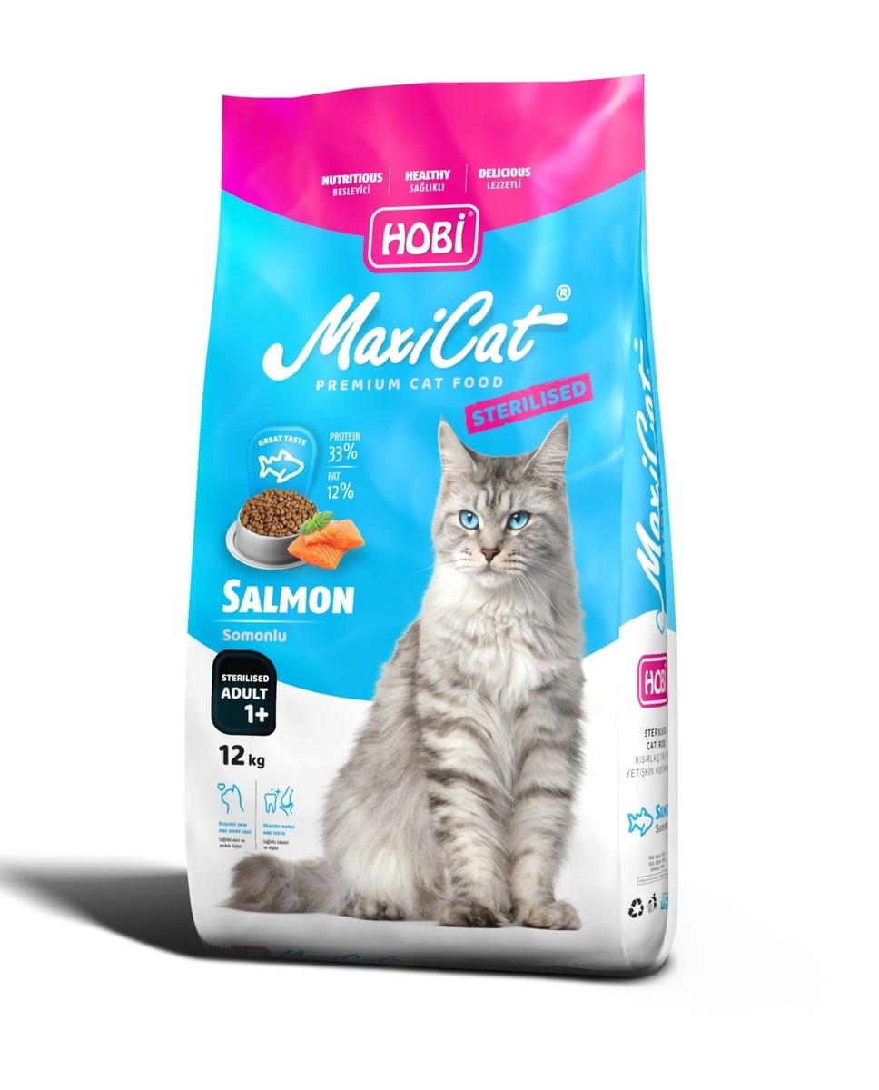 Hobi Maxicat Kısırlaştırılmış Somonlu Kedi Maması 12 KG