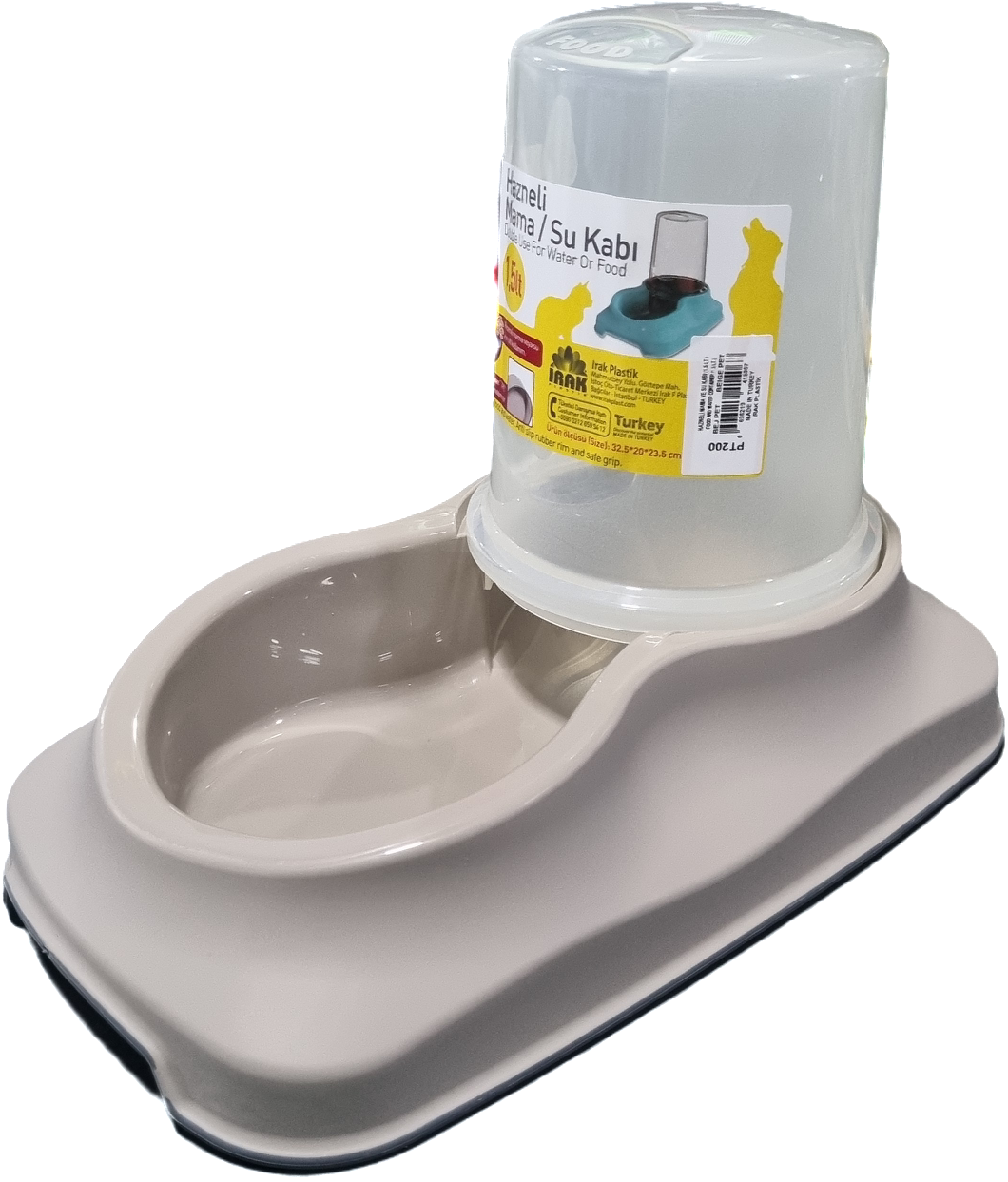 Premium Hazneli Mama ve Su Kabı 1,5 litre 31x19 cm - Gri