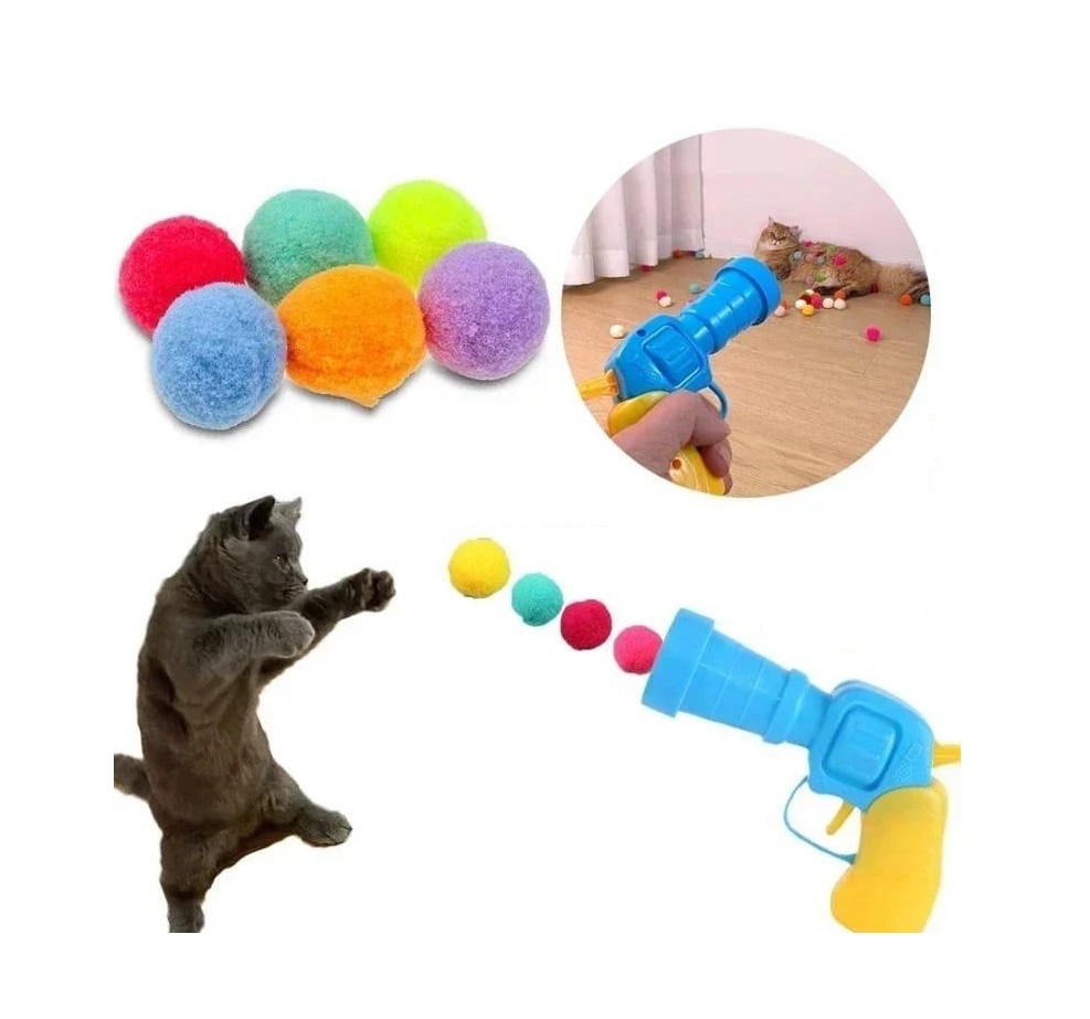 RENKLİ PONPON TOP KEDİ OYUNCAĞI + 20 TOP