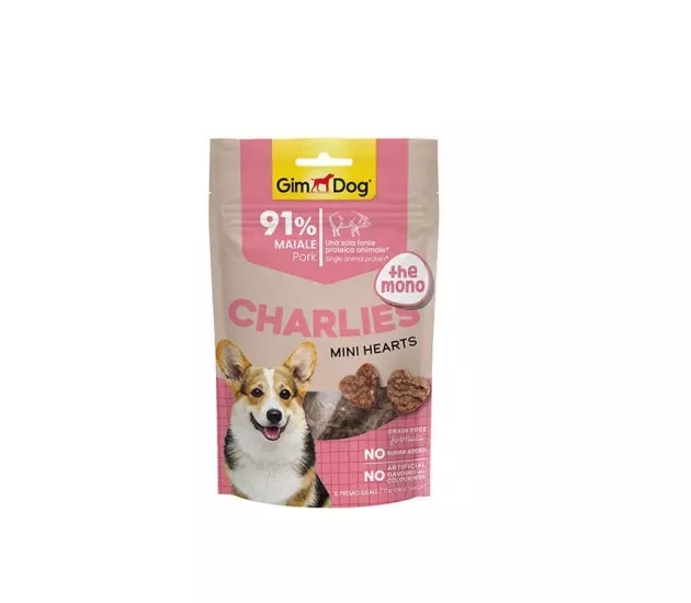 GimDog Charlies Mini Hearts Domuz Etli Tahılsız ve Şekersiz Köpek Ödülü 70 Gr