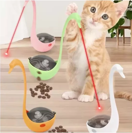 Kuğu Modelli Lazer Başlıklı İnteraktif Mama Atıcı 1 adet - karışık renk