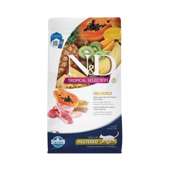 N&D Düşük Tahıllı Kuzu Etli ve Tropikal Meyveli Kısırlaştırılmış 1,5 kg