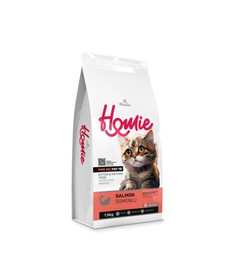 Homie Düşük Tahıllı Somonlu Yavru ve Anne Kedi Maması 1,5 Kg