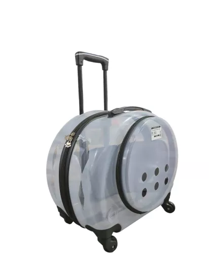 Şeffaf Camlı Premium Çekçekli Tekerlekli Kedi Taşıma Çantası 45x45x30