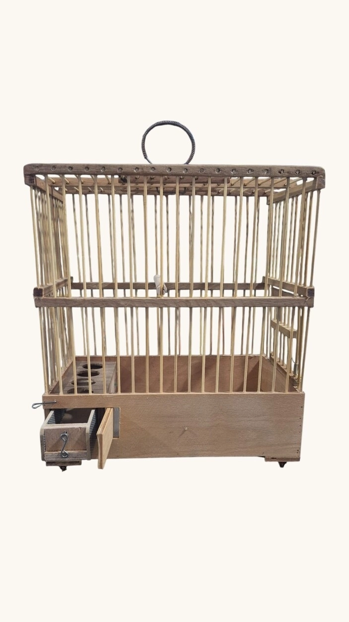 BAMBU TELLİ KANARYA BÜLBÜL KAFESİ - 30X17X28 cm