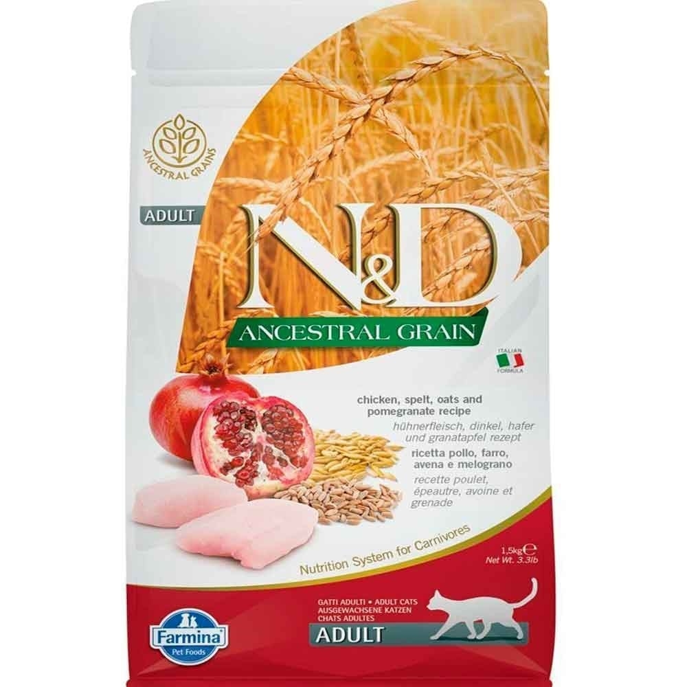 N&D ND Düşük Tahıllı Yetişkin Tavuklu ve Narlı Kedi Maması 1,5 Kg